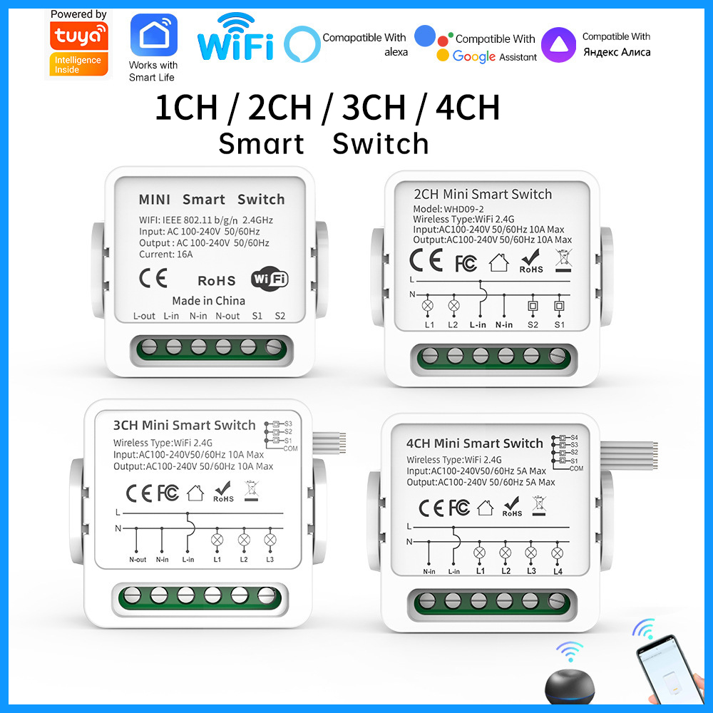 Smart Home Life - Interruptor Inteligente Tuya WiFi 1/2/3/4 Gangue,